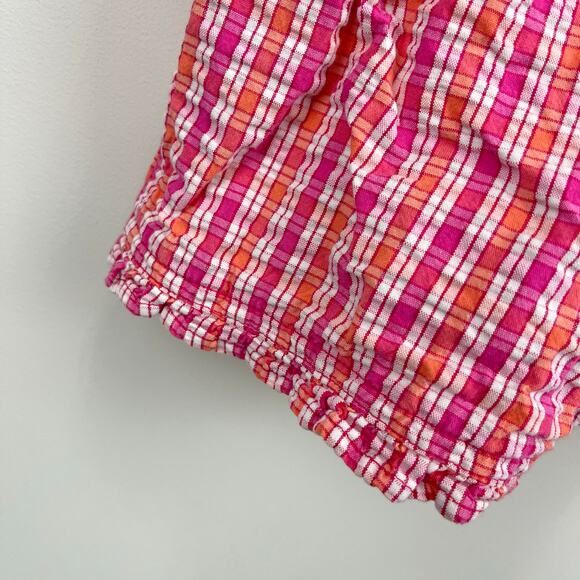 Vintage OshKosh B'gosh Pink Orange Plaid Flower Shortall 2T - Picture 4 of 9